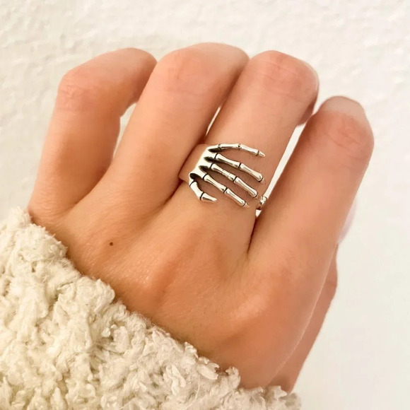 Jewelry - 925 Sterling Silver Skeleton Hand Ring Grunge Streetwear Cool Ring Goth Jewelry